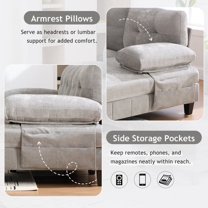 U-shaped Sectional Sofa 103.5 Chenille Fabric Couch With Dual Chaise Lounges, Storage Pockets And Armrest Pillows For Living Room, Grey