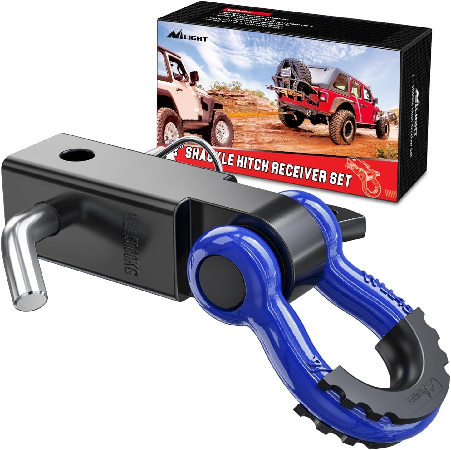 Heavy-Duty Shackle Hitch Receiver with 2-Inch Compatibility, 45,000 lbs Breaking Strength, 3/4" D Ring Trailer Pin, Solid Recovery Towing Kit for Trucks and Off-Road Vehicles