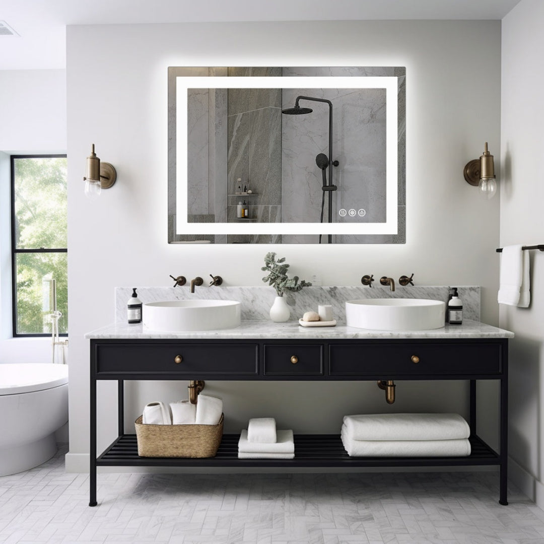 Anti-fog LED Bathroom Mirror With Dual Light Source And Three Lighting Modes--36x48