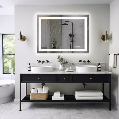 Anti-fog LED Bathroom Mirror With Dual Light Source And Three Lighting Modes--36x48