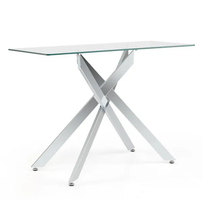 45 Inch Tempered Glass Entryway Table, Silver Chrome Metal Console Table With Adjustable Feet For Home Decor