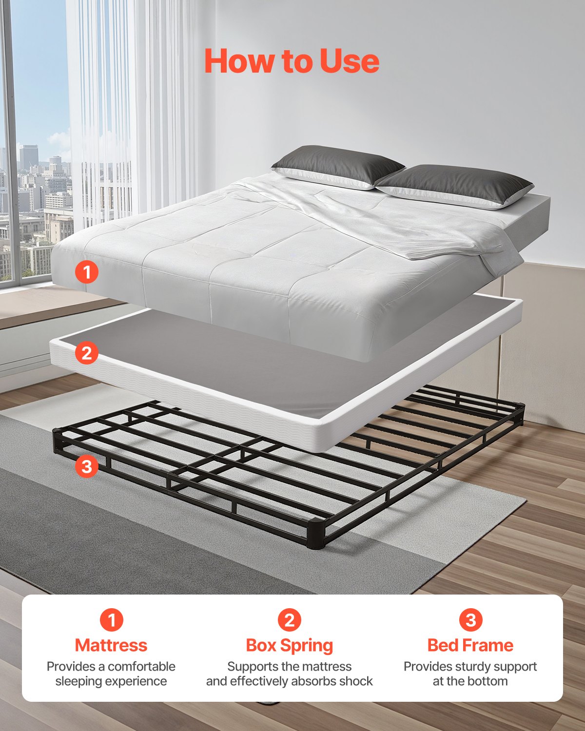 Box Spring, Queen Size Bed Frame With Washable Fabric Cloth, Heavy Duty Metal Frame For Queen Bed, 4 In Mattress Foundation, 3500 Lbs Max Weight Capacity, Easy Assembly, 79.1 L X 59.4 W X 4 H In