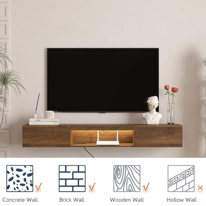 Floating TV Stand Wall Mounted With 16 Color LEDs,63 Modern TV Stand,Floating TV Cabinet Entertainment Center For 55 60 65 Inch TV