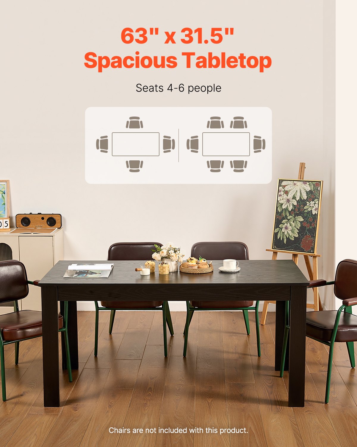 63in Rectangle Dining Table Wood Kitchen Table For 4-6 Person Black (Only Table)