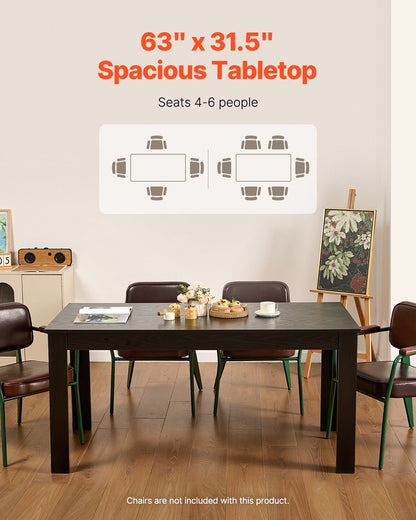 63in Rectangle Dining Table Wood Kitchen Table For 4-6 Person Black (Only Table)