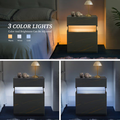 LED Nightstands 3 Drawer Dresser For Bedroom End Table With Acrylic Board LED Bedside Tables For Bedroom Living Room Bedside Furniture Grey Gold