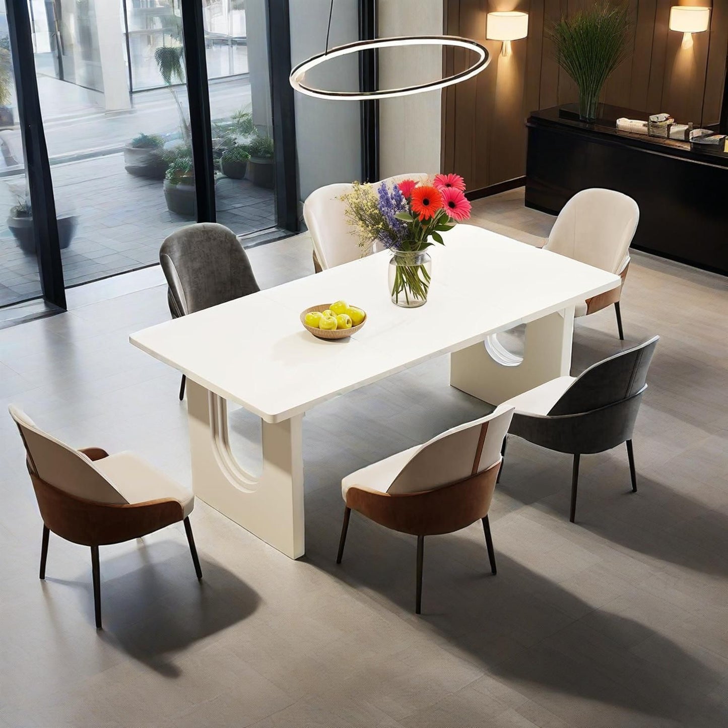 Modern Dining Table For 6 To 8 People, 71" Large Kitchen Dining Table With Wood Pedestal Base, Rectangular Long Dinner Table