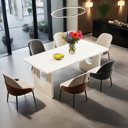 Modern Dining Table For 6 To 8 People, 71" Large Kitchen Dining Table With Wood Pedestal Base, Rectangular Long Dinner Table