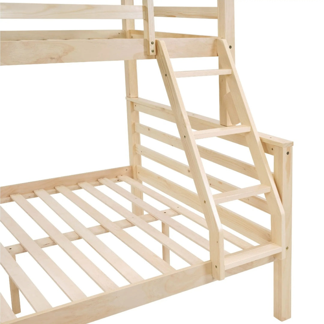 Twin Over Full Bunk Bed With Thick Posts,Wooden Bunk Bed With High Guardrail And Ladder For Kids, Teens, Dorm Rooms, And Guest Rooms,No Box Spring Needed,Natural