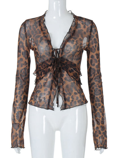 Leopard Print Tie Front Blouse