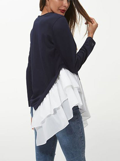 Ivy Lane Tiered Contrast Round Neck Long Sleeve T-Shirt
