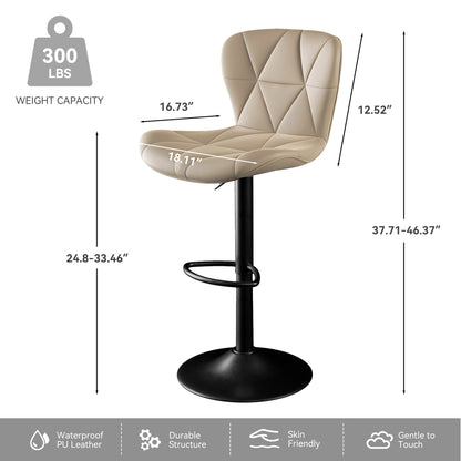 Modern Bar Stools Set Of 2, Adjustable Faux Leather Upholstered Swivel Bar Stools, Counter Height Bar Chairs With Back For Kitchen Island