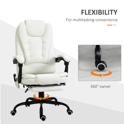 7-Point Vibrating Massage Office Chair High Back Executive Recliner with Lumbar Support, Footrest, Reclining Back, Adjustable Height, White