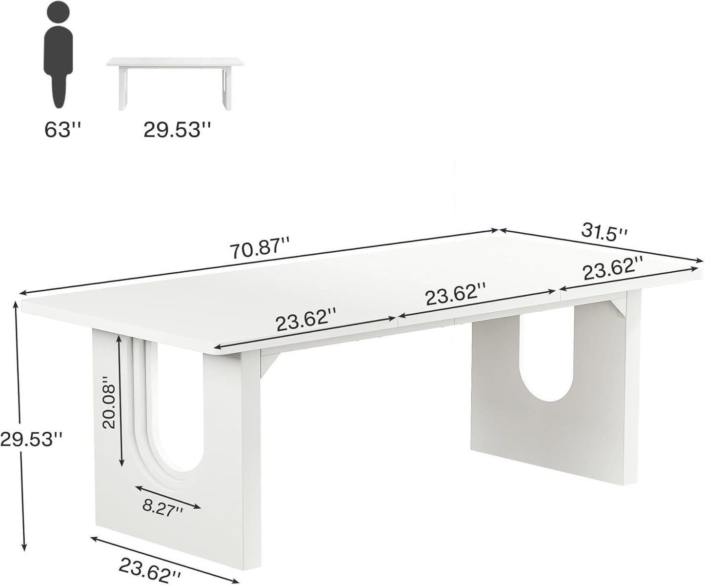 Modern Dining Table For 6 To 8 People, 71" Large Kitchen Dining Table With Wood Pedestal Base, Rectangular Long Dinner Table