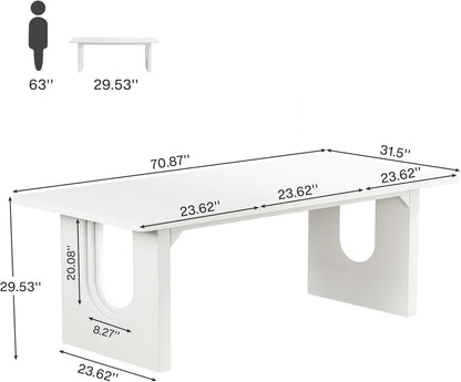 Modern Dining Table For 6 To 8 People, 71" Large Kitchen Dining Table With Wood Pedestal Base, Rectangular Long Dinner Table