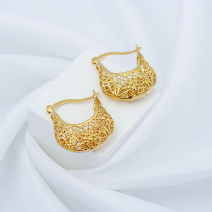 14K Gold Cute Filigree Hoop Earring