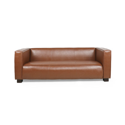 Light Brown Leather Sofa - Modern 3-Seater Living Room Couch With Plush Comfort, 80.25 Wide - Elegant Home Furniture