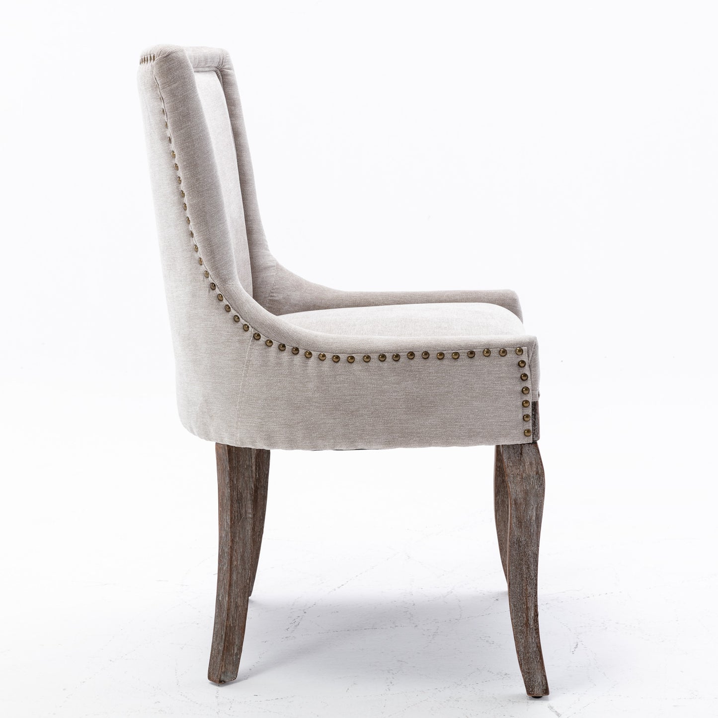 AA Furniture  Ultra Side Dining Chair  Thickened Fabric Chairs With Neutrally Toned Solid Wood Legs Bronze Nail Head  Set Of 2 Beige