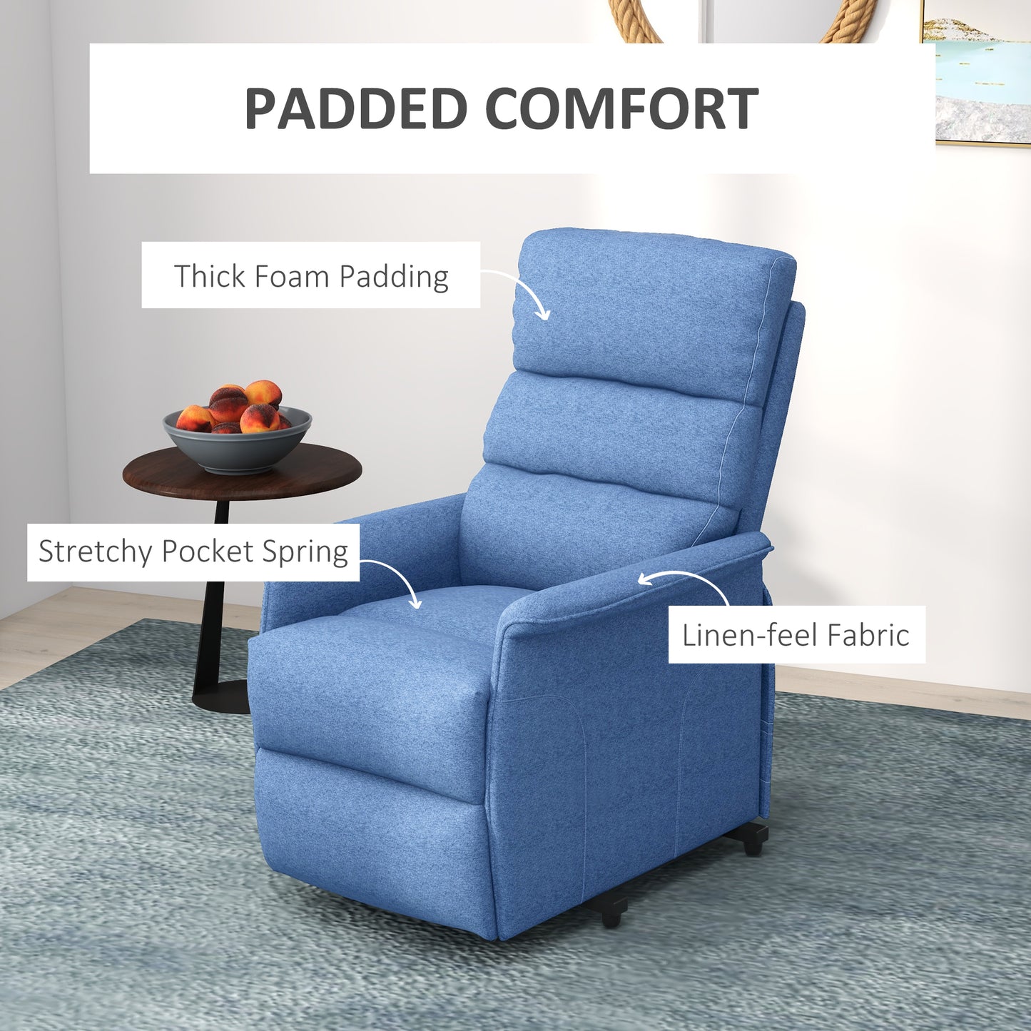 Power Lift Chair for Seniors, Electric Lift Recliner Chair with Remote Control, Side Pockets for Living Room, Blue