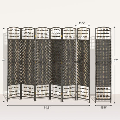 6 Panel Folding Room Divider Portable Privacy Screen Wave Fiber Room Partition for Home Office Dark Gray