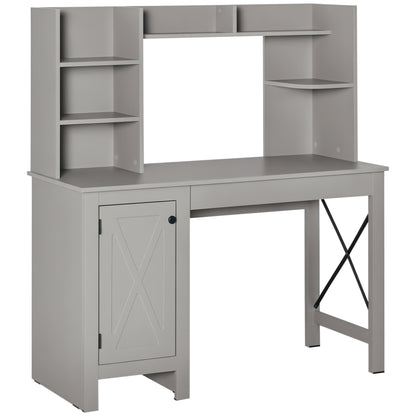 Computer Desk W/ Hutch, Home Office Desk W/ Storage Cabinet, Light Grey