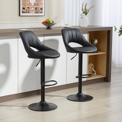 Set Of Two Faux Leather Bar Stools - Black