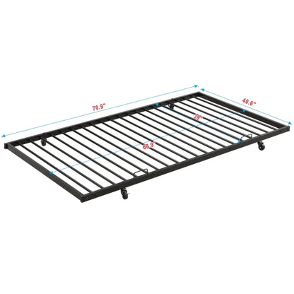 Full Over Full With Trundle Metal Bunk Bed , No Box Spring Needed, Easy Assemble