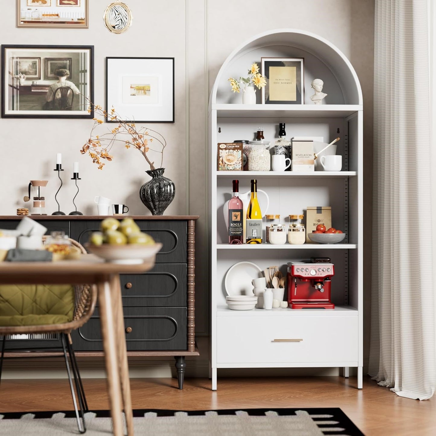 Metal Arched Household Storage Cabinet In Black And White Color