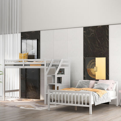 Twin Over Full Loft Bed With Staircase,White