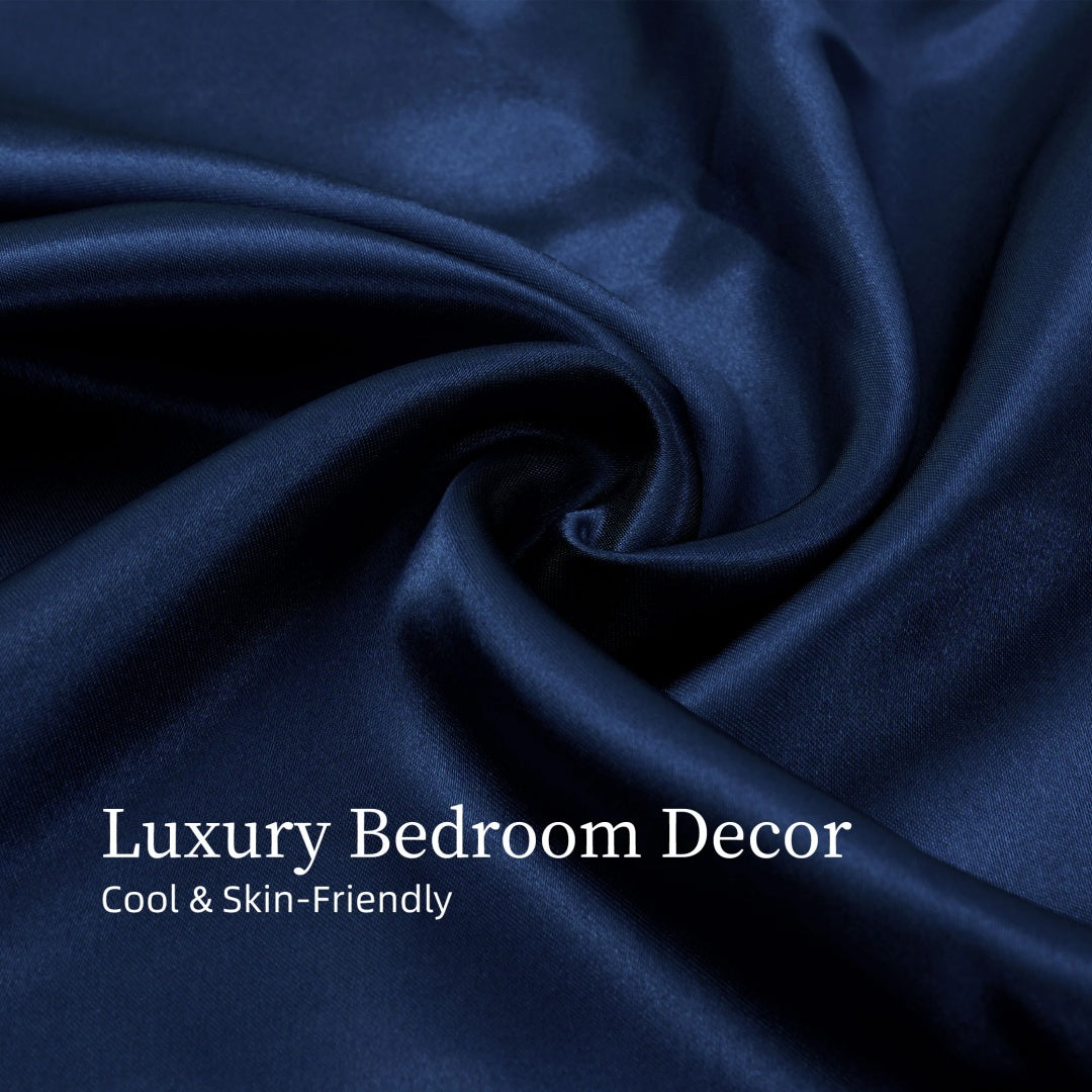 Satin Bed Sheets, Full Size Sheets Set, 4 Pcs Silky Bedding Set With 15 Inches Deep Pocket For Mattress -Full, Navy Blue