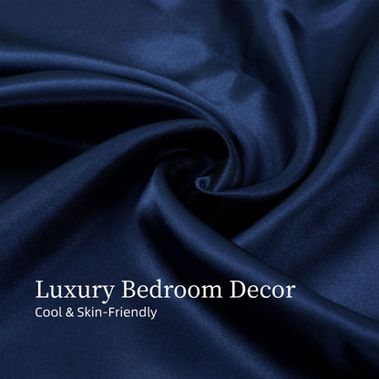 Satin Bed Sheets, Full Size Sheets Set, 4 Pcs Silky Bedding Set With 15 Inches Deep Pocket For Mattress -Full, Navy Blue