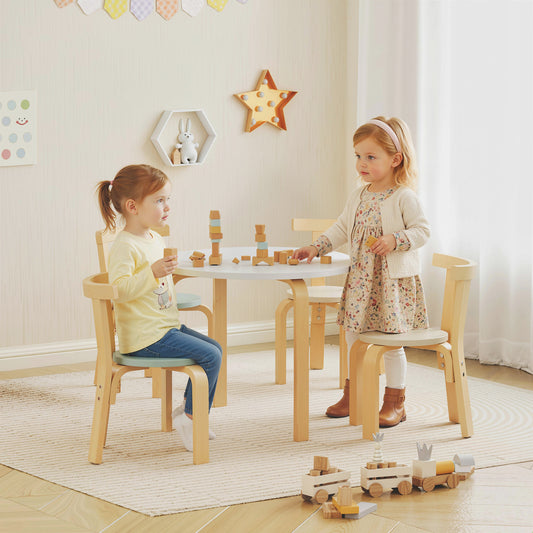 Wooden Kids Table and Chairs Set, 5 Piece Wooden Toddler Table and Chairs Set for Ages 3-8 Years, Green