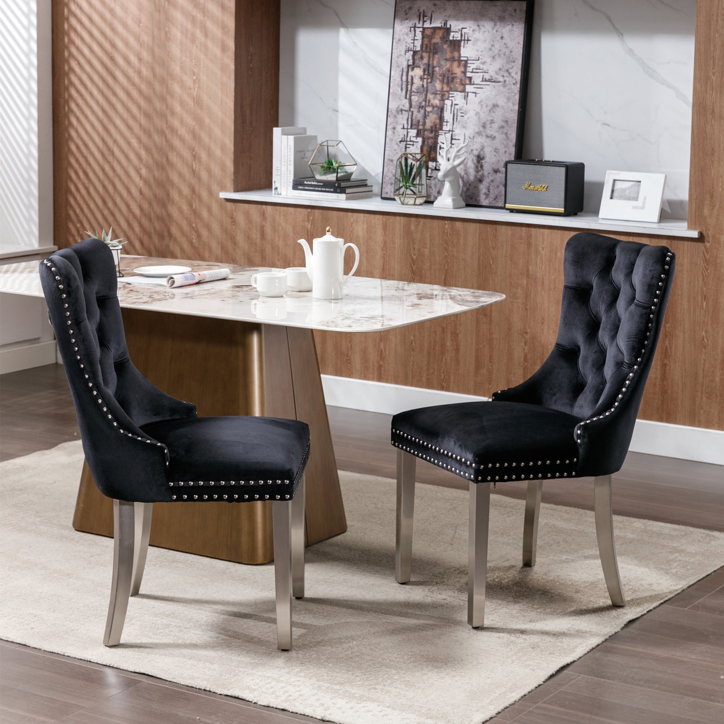 Nikki Modern, High-end Tufted Solid Wood Contemporary Velvet Upholstered Dining Chair With Chrome Stainless Steel Plating Legs
