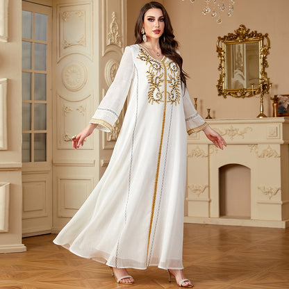 Embroidered Women's Long Dress Dubai Abaya Computer Beaded European and American Style Dress