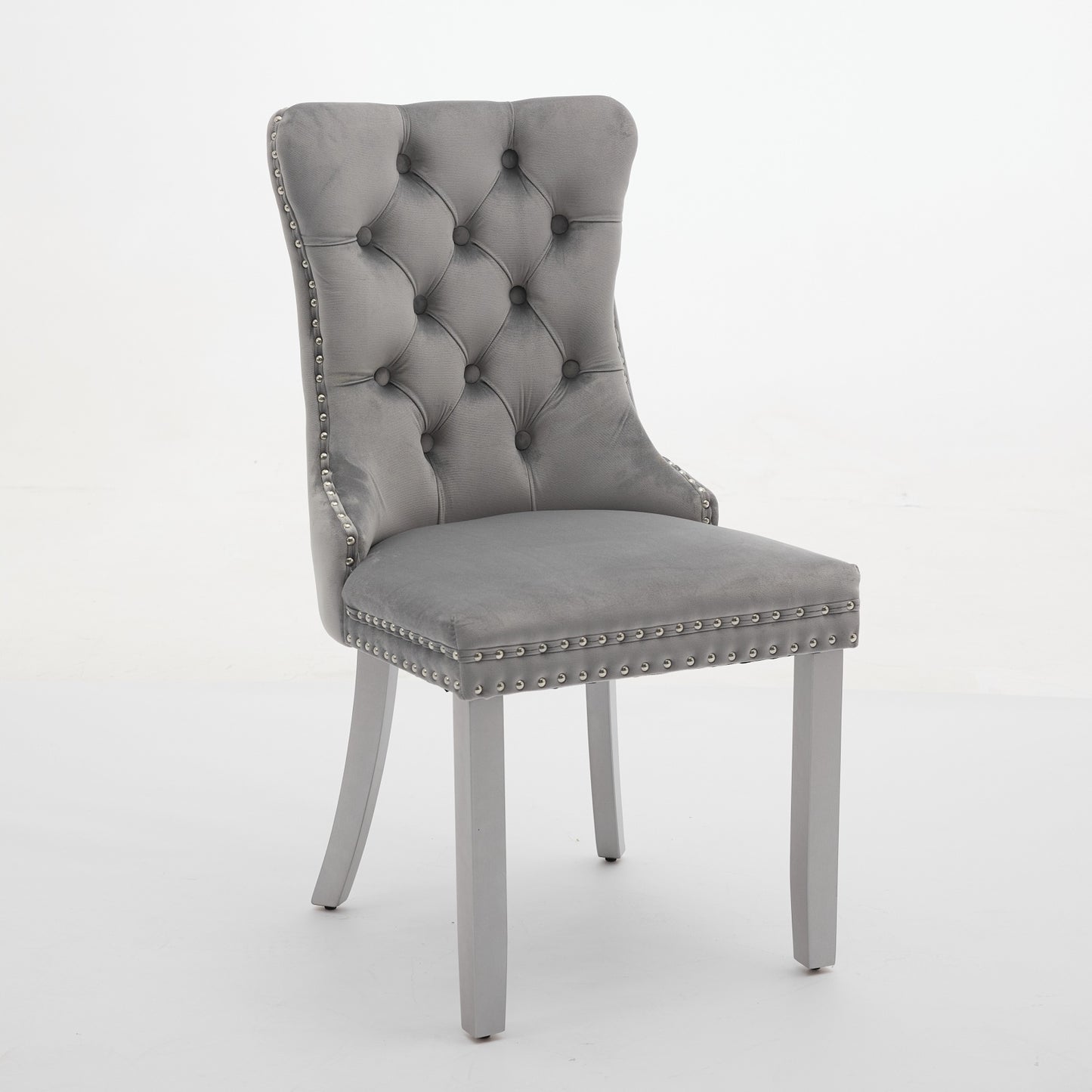 A&A Furniture, Nikki Modern, High-end Tufted Solid Wood Contemporary Velvet Upholstered Dining Chair With Wood Legs Nailhead Trim 2-Pcs Set, Light Gray,
