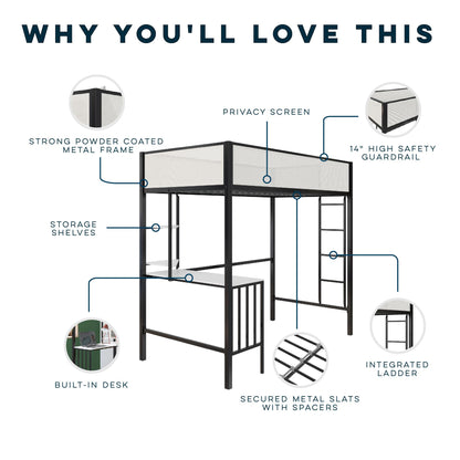 Axel Twin Loft Bed With Desk & Shelves