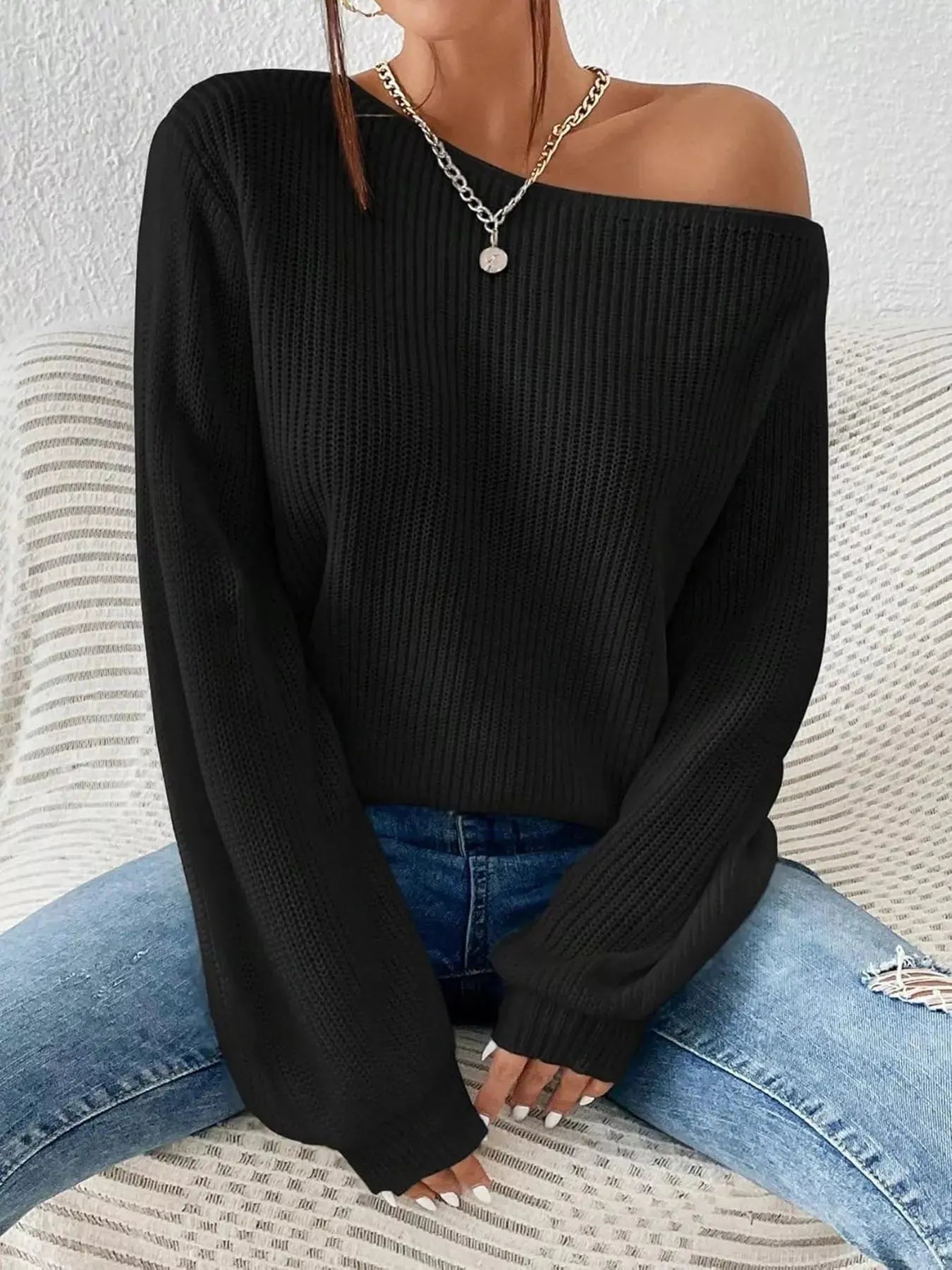 Single Shoulder Knit Sweater