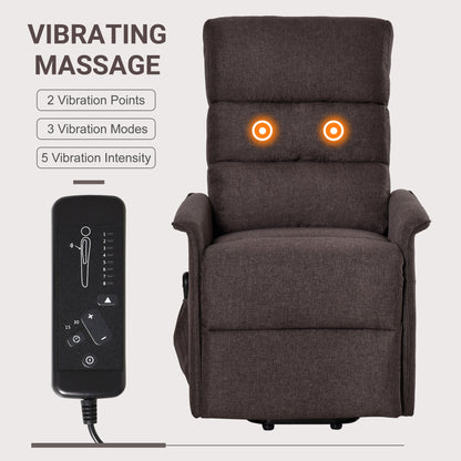 Power Lift Chair with Vibration Massage, Fabric Upholstered Recliner Chair for Elderly with Remote Control, Side Pockets, Brown