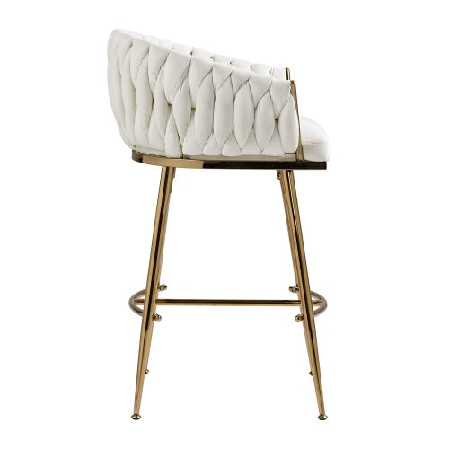 26 Counter Height Bar Stools Velvet Kitchen Island Counter Bar Stool With Hand- Wave Back,golden Chromed Base And Footrest
