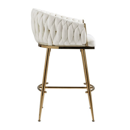 26 Counter Height Bar Stools Velvet Kitchen Island Counter Bar Stool With Hand- Wave Back,golden Chromed Base And Footrest