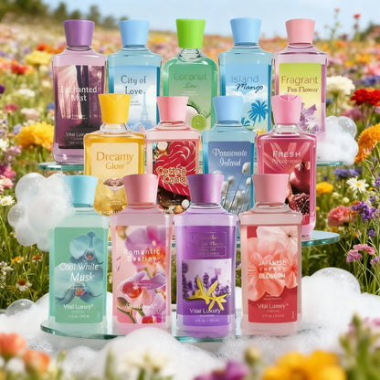 12 Scents,9.98 Oz. Unisex Shower Gel,body Wash. Large Size, Gently Cleanses And Moisturizes, Enriched With Aloe Vera And Vitamin E. Floral, Fruity, And Musky Notes. Perfect For Everyday Use Or Dates.