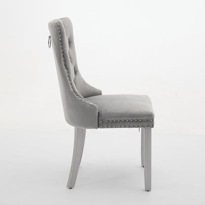A&A Furniture, Nikki Modern, High-end Tufted Solid Wood Contemporary Velvet Upholstered Dining Chair With Wood Legs Nailhead Trim 2-Pcs Set, Light Gray,