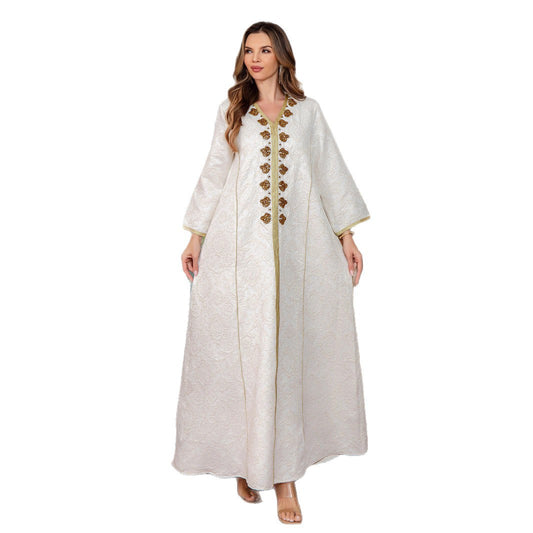 Women's Dubai Dress Middle Eastern Clothing Evening Gown Ethnic Style Abaya Embroidered Long Robe
