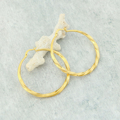 14K Gold Large Twist Hoop Earrings 60mm