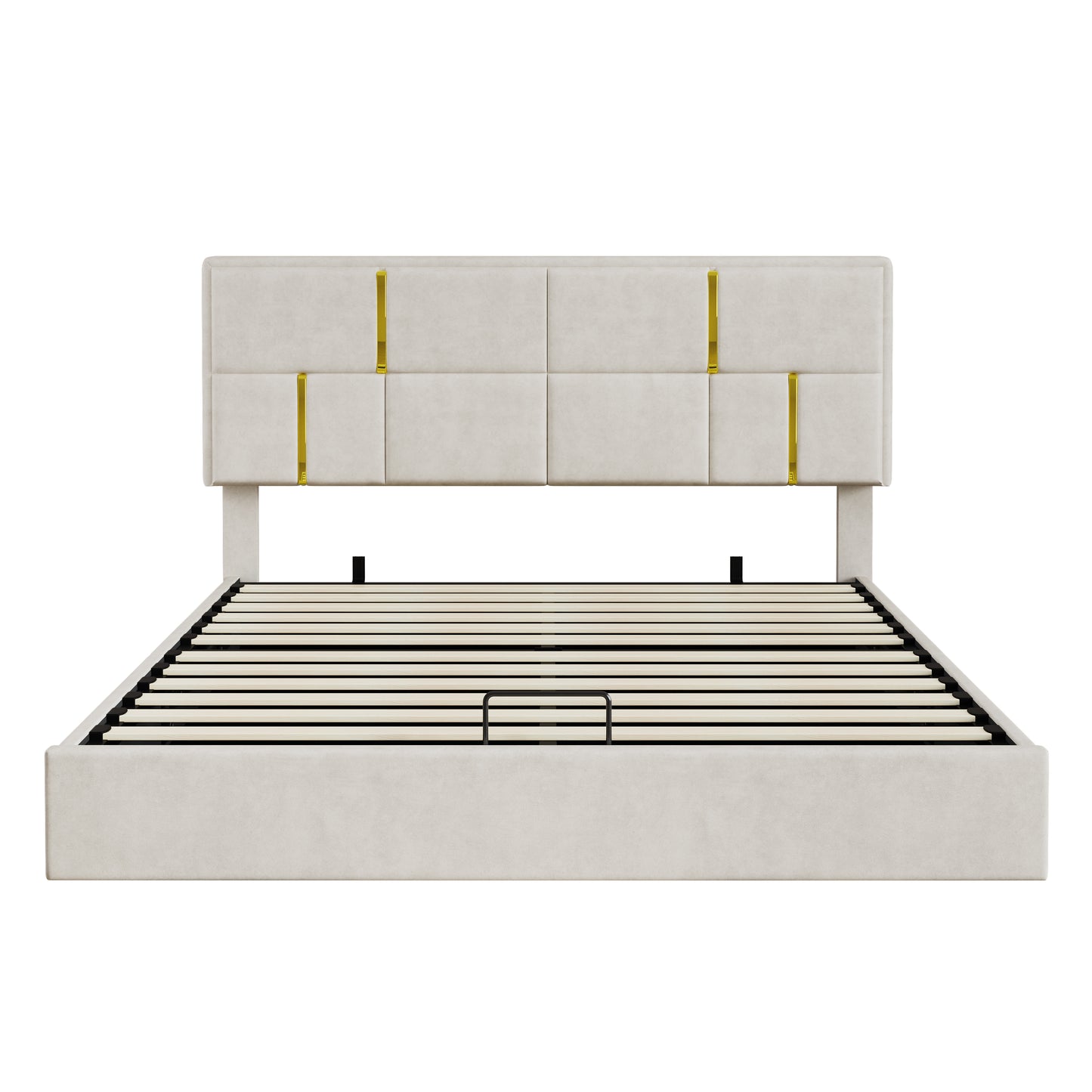 2-Pieces Bedroom Sets,Queen Size Upholstered Platform Bed With Hydraulic Storage System,Storage Ottoman With Metal Legs,Beige