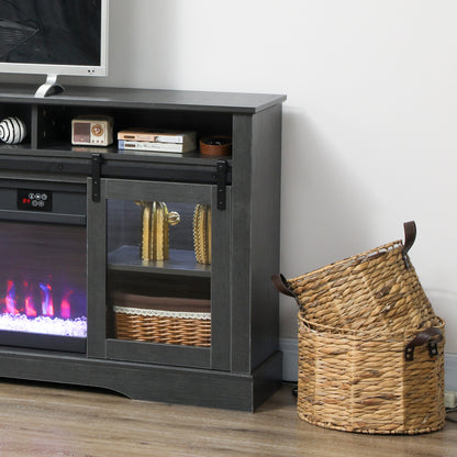 Fireplace TV Stand for TVs Up to 80 Inch, TV Console with Electric Fireplace, Open Storage and Side Cabinets, Gray