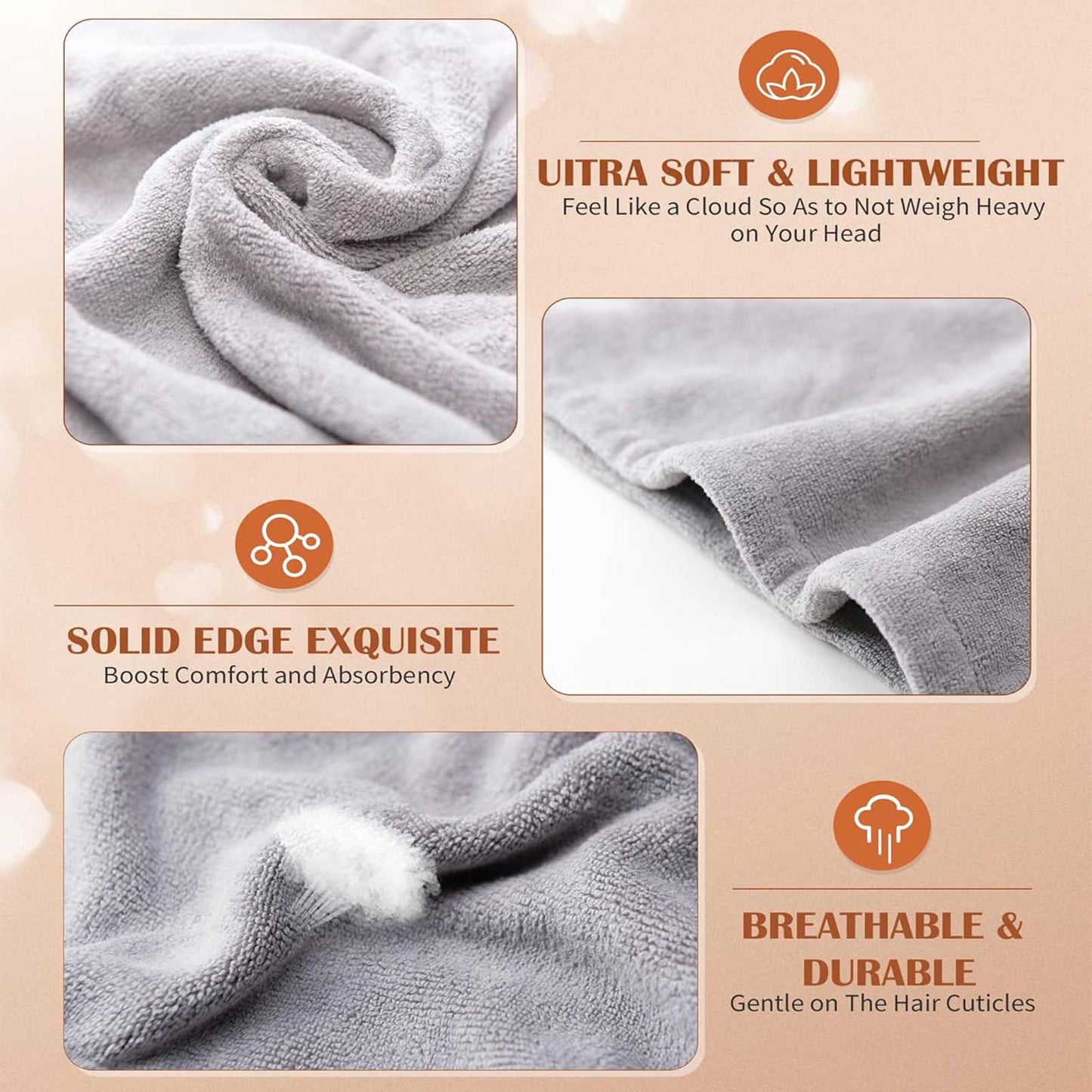 Women 3 PC Microfiber Hair Towel Wrap Ultra Absorbent Hair Turbans For Curly, Long & Thick Hair Blue,Grey,Pink