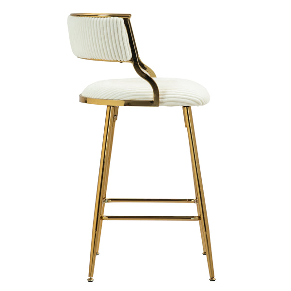 (SET Of 2) 26'' Counter Height Bar Stools Corduroy Kitchen Island Counter Bar Stool With Back,golden Chromed Base And Footrest (BEIGE)