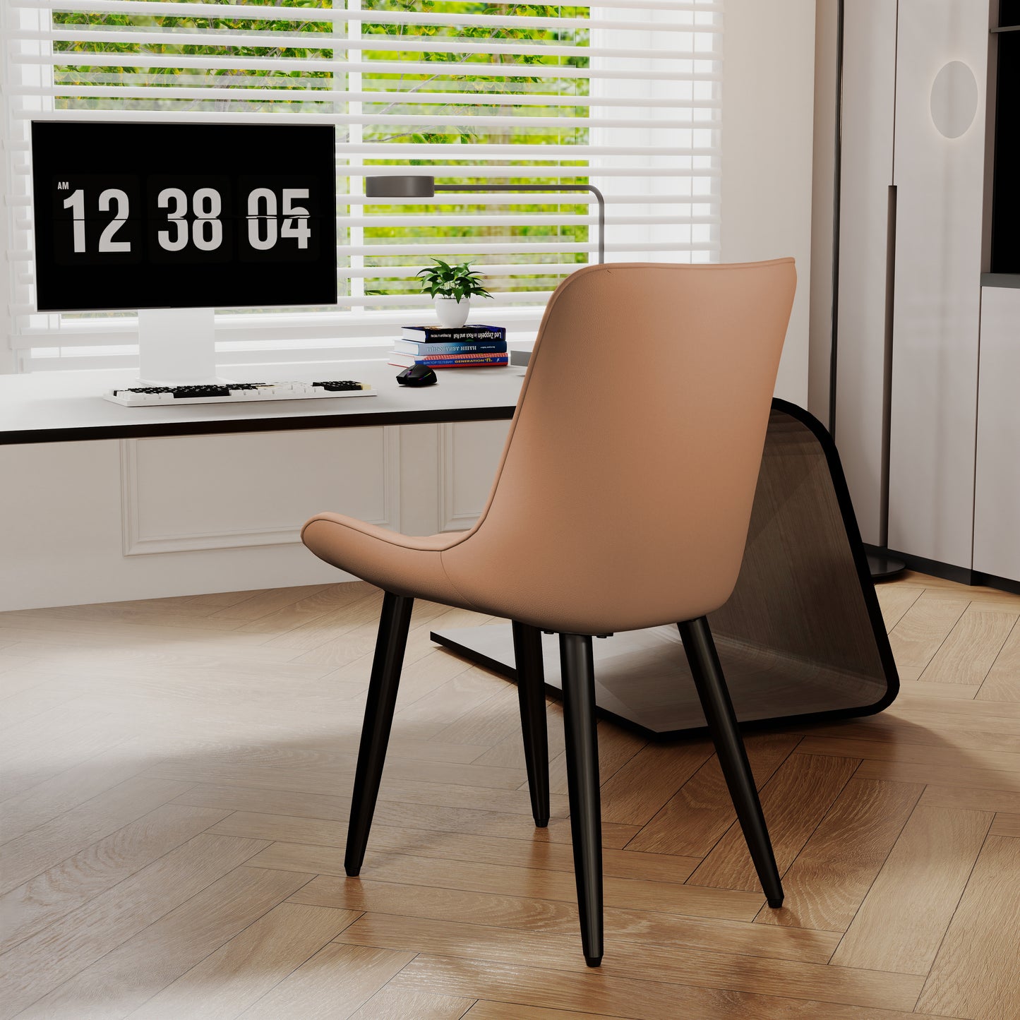 Set Of 2 Modern PU Leather Dining Chairs With Thick Cushions & Metal Legs, Armless Faux Leather Side Chairs For Kitchen, Dining Room