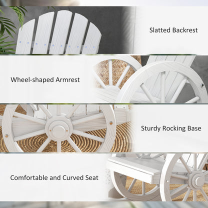 Wooden Rocking Chair, Adirondack Rocker Chair w/ Slatted Design and Oversized Back, for Porch, and Garden, White